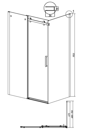 Душевая перегородка Grossman Classic 200.K33.04.70.21.00 70х195 стекло прозрачное профиль черный